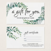 水彩植物の葉の贈与証明書 (正面&裏面)