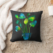 水彩植物アート緑と青抽象芸術 クッション (ブランケット)