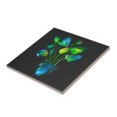 水彩植物アート緑と青抽象芸術 タイル (側面)