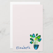 水彩植物アート緑と青抽象芸術 便箋 (正面/裏面)