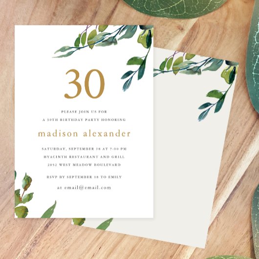 水彩植物エレガント学第30歳の誕生日 招待状