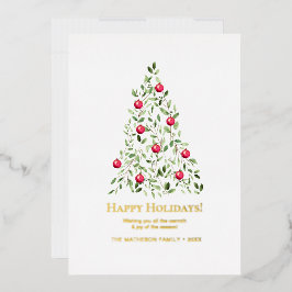 水彩植物クリスマスツリー ファミリー ゴールド 箔シーズンカード