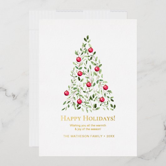 水彩植物クリスマスツリー ファミリー ゴールド 箔シーズンカード (封筒)