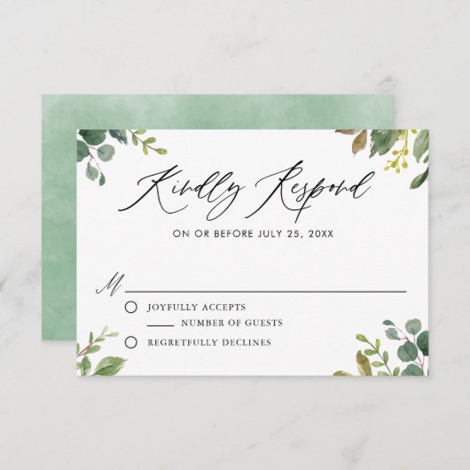水彩植物グリーンウェディング返信カード 出欠カード (正面/裏面)