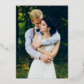 水彩植物グリーン写真結婚式ゴールド 箔招待状 (裏面)