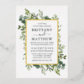 水彩植物グリーン サジグリーン ゴールド 箔招待状 (正面)