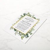 水彩植物グリーン フォト ウェディング ゴールド 箔招待状 (回転した状態)