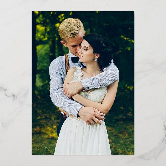 水彩植物グリーン フォト ウェディング ゴールド 箔招待状 (裏面)