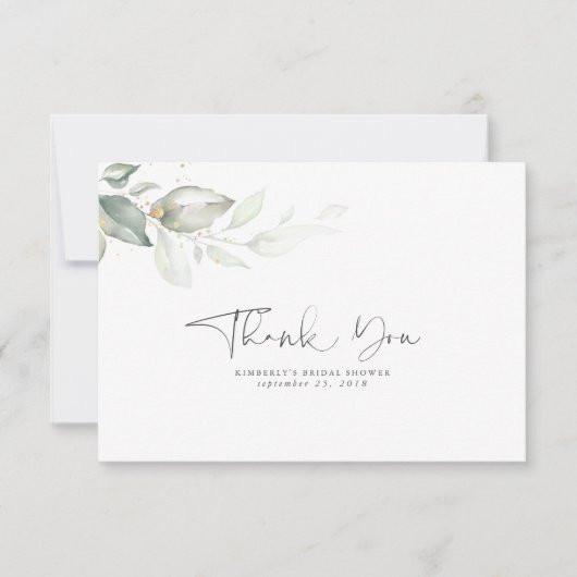 水彩植物ゴールドの葉 小さな感謝 サンキューカード (正面)