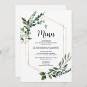 水彩植物ゴールドクロス洗礼メニューカード 招待状 (正面/裏面)