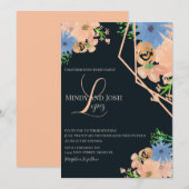 水彩植物スクリプト モノグラム ウェディング 招待状 (正面/裏面)