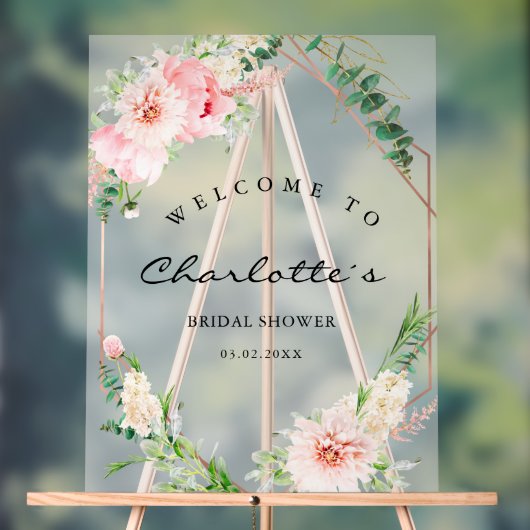 水彩植物スプリングジオメトリックウェディング アクリルサイン (ニュートラル)