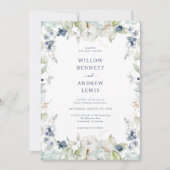 水彩植物セージ海軍結婚ズ 招待状 (正面)