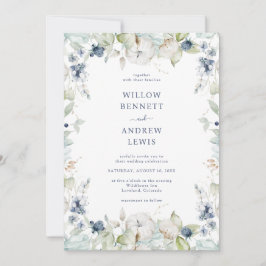 水彩植物セージ海軍結婚ズ 招待状