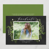 水彩植物チョークボード写真 卒業のお知らせ 案内状 (正面/裏面)