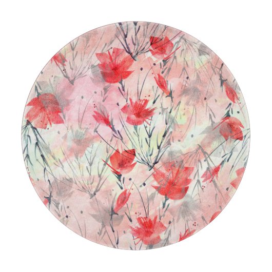 水彩植物ハーブ花パターン カッティングボード (正面)