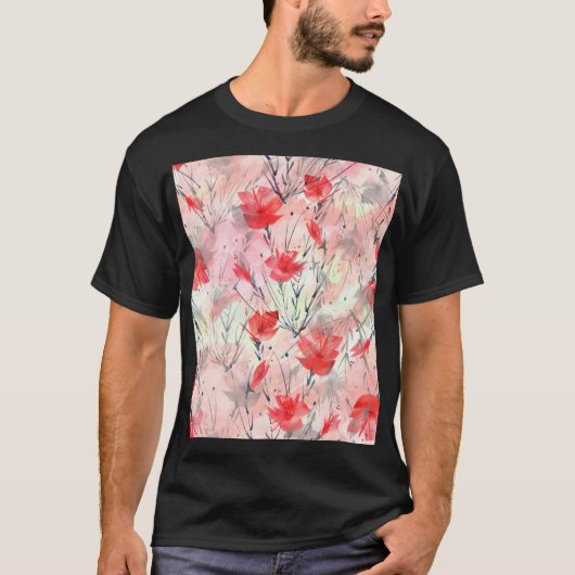 水彩植物ハーブ花パターン Tシャツ (正面)