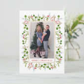水彩植物フレームのクリスマス写真 シーズンカード (スタンド正面)