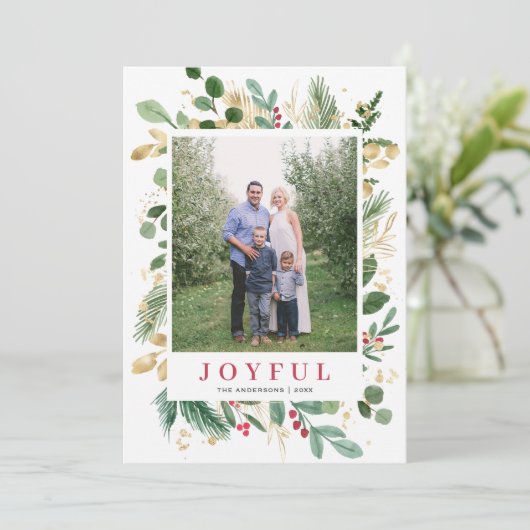 水彩植物フレーム | ホリデー写真カード シーズンカード (スタンド正面)