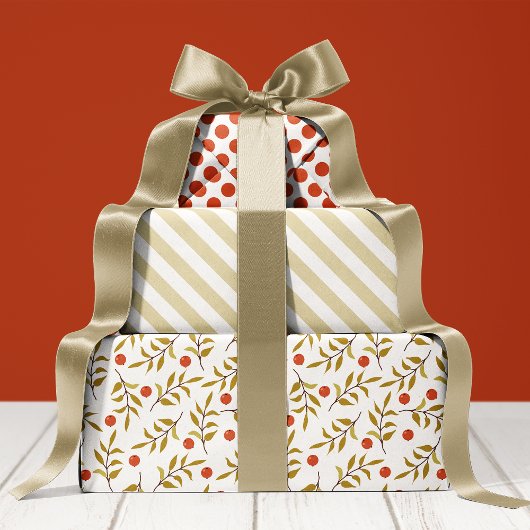 水彩植物ベリー ホリデー ラッピングペーパーシート