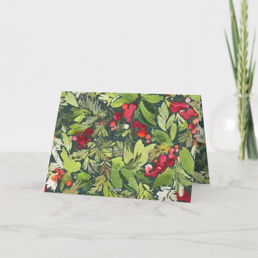 水彩植物伝統的学モダンの祝日c シーズンカード (裏面)