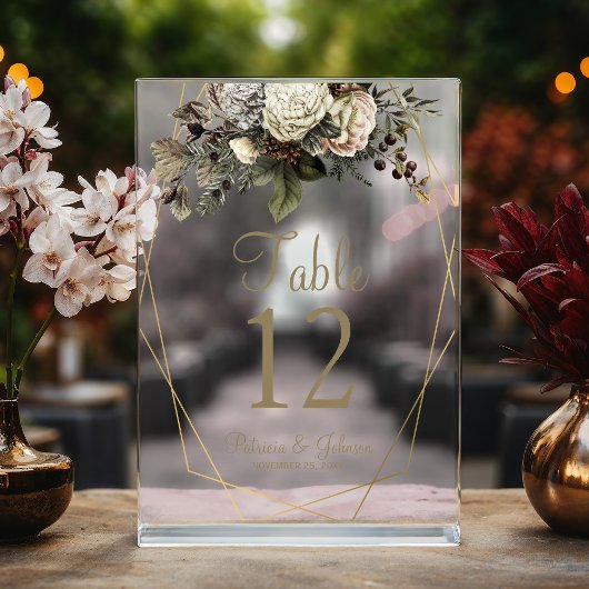 水彩植物体のア結婚クリルテーブル番号 アクリル招待状