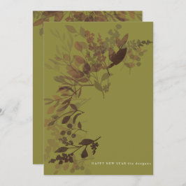 水彩植物体フラットニューイヤーカードグリーン シーズンカード