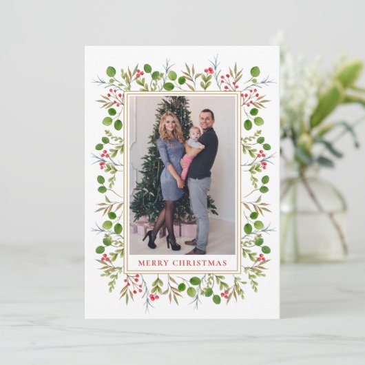 水彩植物体フレームクリスマスフォト シーズンカード (スタンド正面)