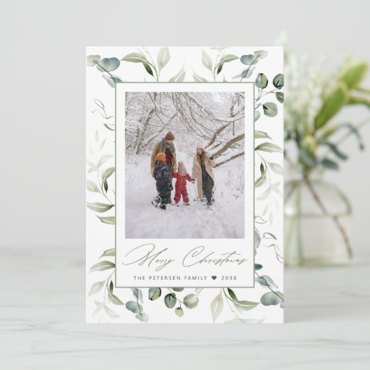 水彩植物体フレームメリークリスマスフォト シーズンカード (スタンド正面)