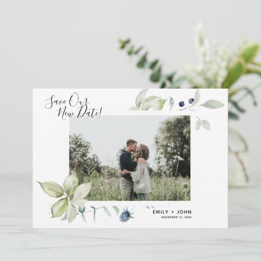 水彩植物体結婚の日付変更写真 案内状 (スタンド正面)
