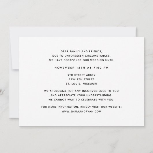 水彩植物体結婚の日付変更写真 案内状 (裏面)