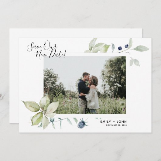 水彩植物体結婚の日付変更写真 案内状 (正面/裏面)