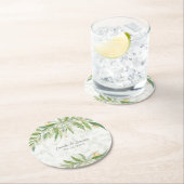 水彩植物大理石エレガントな結婚式 ラウンドペーパーコースター (インサイチュ)