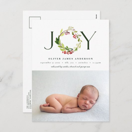 水彩植物学の祝日の誕生発表 シーズンポストカード (正面/裏面)