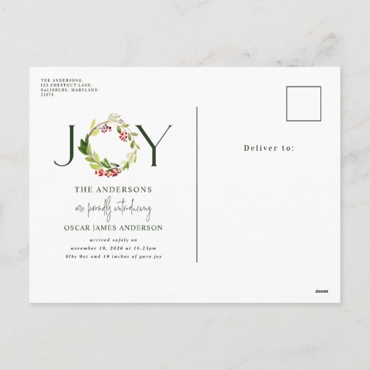 水彩植物学の祝日の誕生発表 シーズンポストカード (裏面)