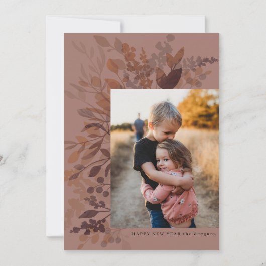 水彩植物学フラットニューイヤーカードパープル シーズンカード (正面)