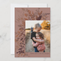 水彩植物学フラットニューイヤーカードパープル