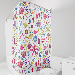 水彩植物学的野草絵画の茂み シャワーカーテン