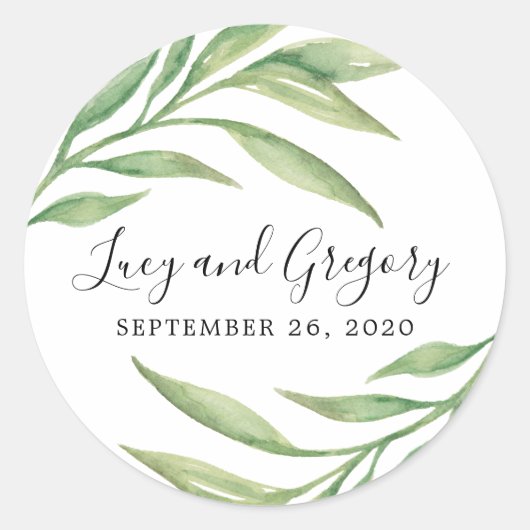 水彩植物学葉用 |結婚式の引き出物 ラウンドシール (正面)