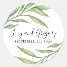水彩植物学葉用 |結婚式の引き出物 ラウンドシール