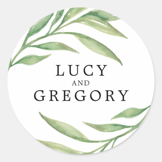 水彩植物学葉用 |結婚式の引き出物 ラウンドシール (正面)