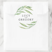 水彩植物学葉用 |結婚式の引き出物 ラウンドシール (バッグ)