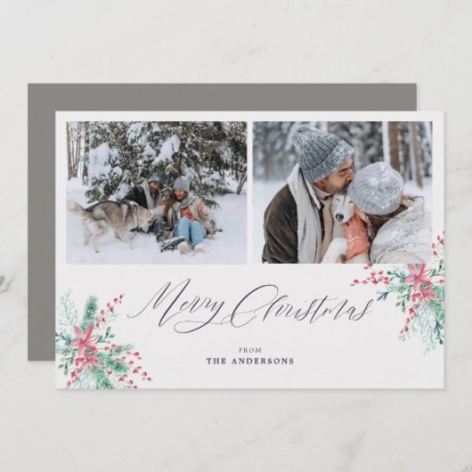水彩植物学2写真目楽しいクリスマス シーズンカード (正面/裏面)