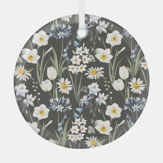 水彩植物学、フローラ春パターン。 ガラスオーナメント (正面)