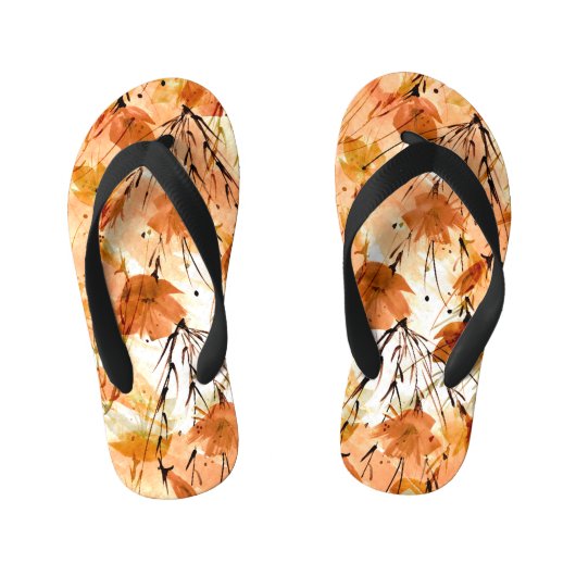 水彩植物学：ヴィンテージ植物のパターン。 キッズビーチサンダル (フットベッド)