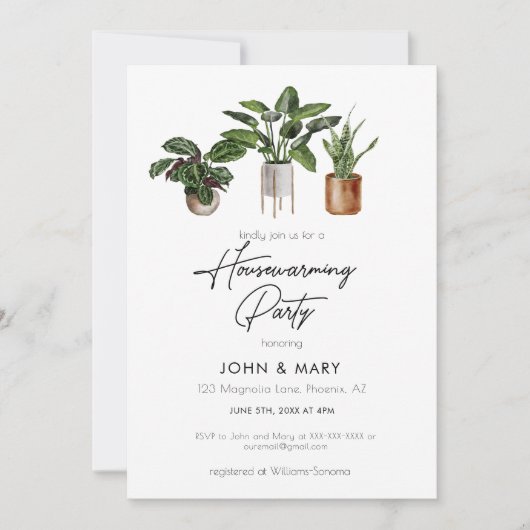 水彩植物引っ越し祝いパーティーパーティー 招待状 (正面)
