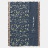 水彩植物性のネイビーエレガントファミリーの装飾 スローブランケット (正面縦)