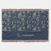 水彩植物性のネイビーエレガントファミリーの装飾 スローブランケット (正面)