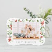 水彩植物性のホリーベリーの葉のクリスマス シーズンカード (スタンド正面)