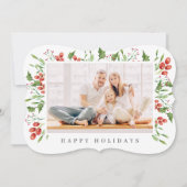 水彩植物性のホリーベリーの葉のクリスマス シーズンカード (正面)